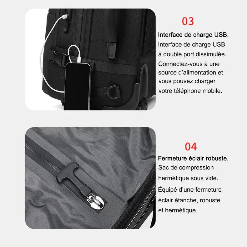 Sac à dos / valise à roulette à compression sous vide 53x34x33