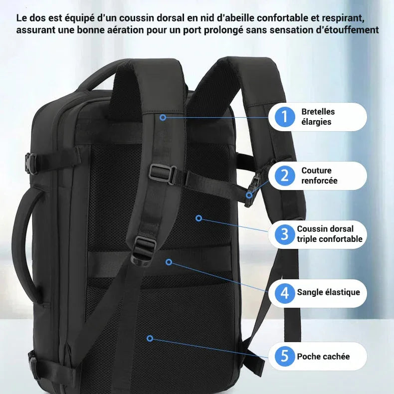 Sac à dos cabine - système compression sous vide 45 cm x 30 cm x 14 cm