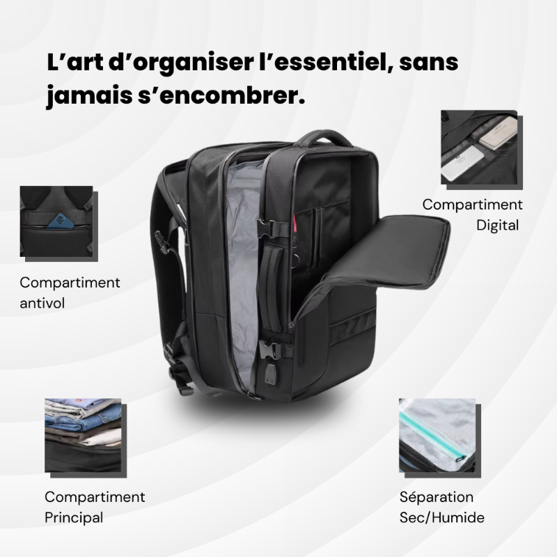 Sac à dos Extensible et à Compression sous vide - Chargeur USB 25 à 40 L