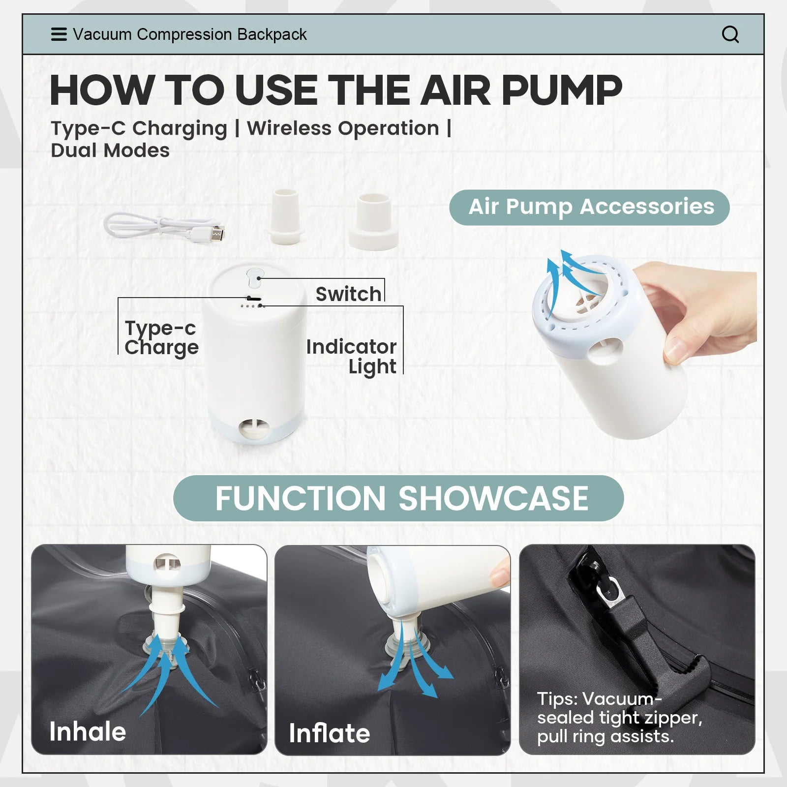 Sac à dos cabine à compression sous vide 47x33x20 cm