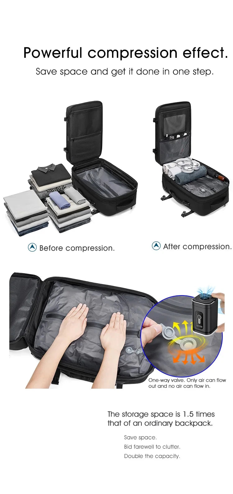 Sac à dos / valise à roulette à compression sous vide 53x34x33