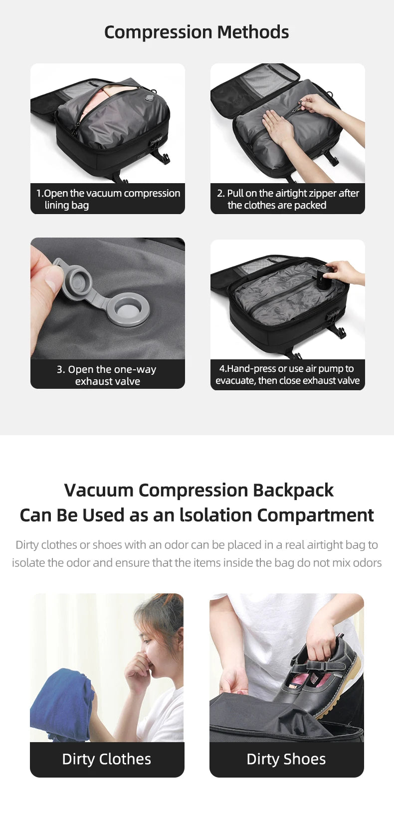 Sac à dos cabine à compression sous vide - Extensible - 40L