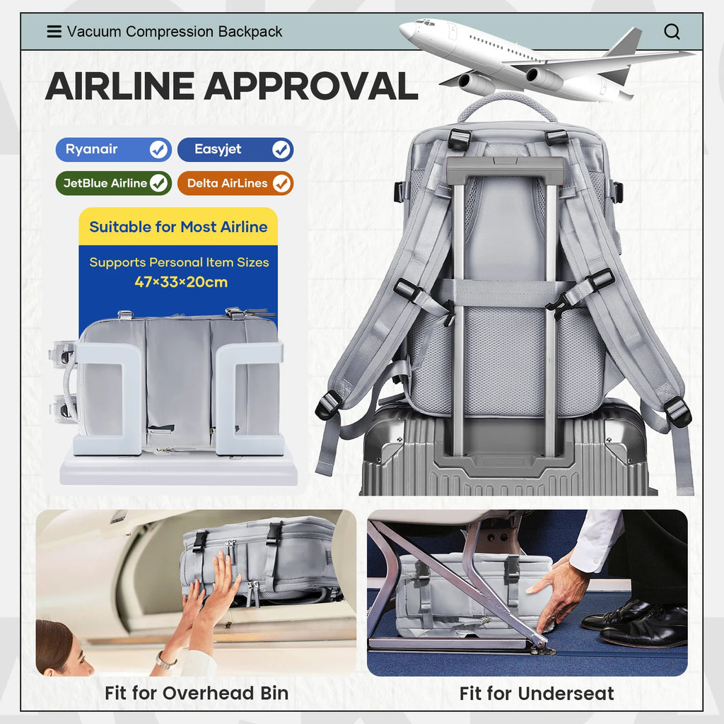 Sac à dos cabine à compression sous vide 47x33x20 cm