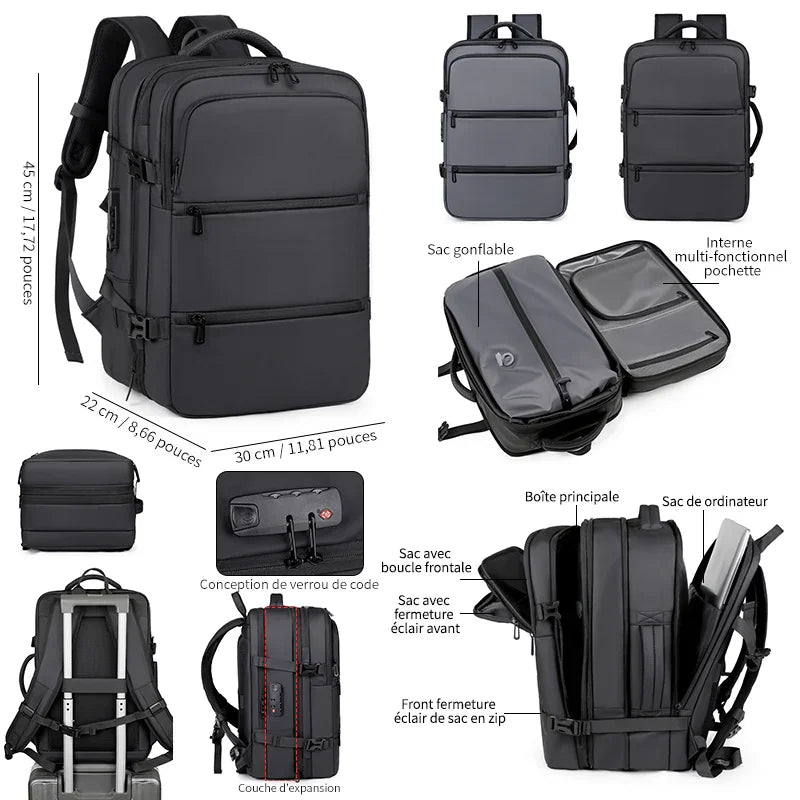 Sac à dos cabine à compression sous vide - Extensible - 45 x 30 x 22 cm