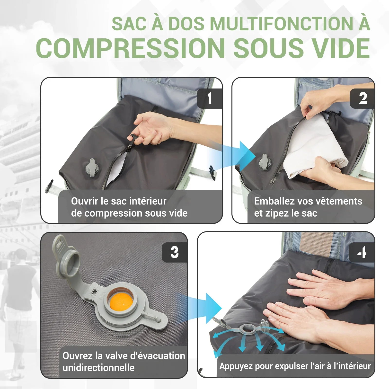 Sac à dos cabine à compression sous vide - 40x25x20 - 35L