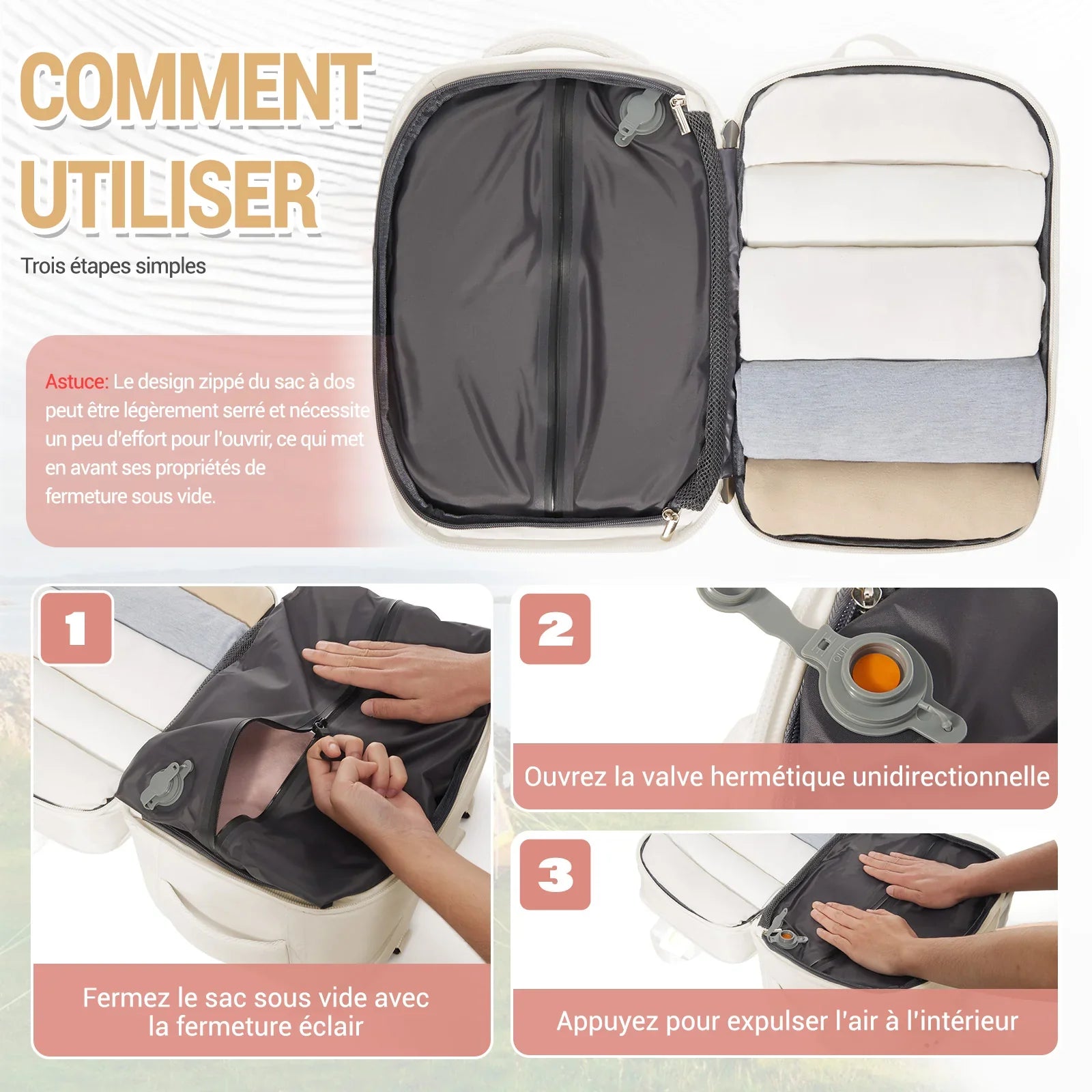 Sac à dos cabine sous vide - Femme - 40x25x20