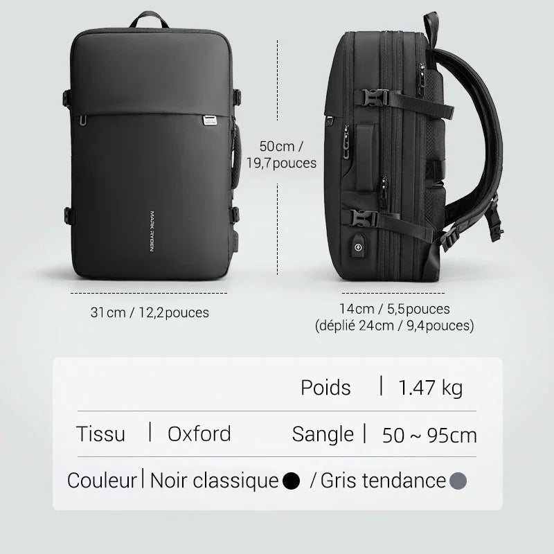 Sac à dos extensible - format cabine - compression sous vide 50x31x14 - 1,47kg